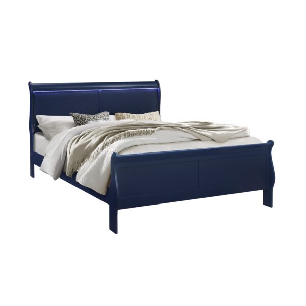 Charlston - King Sleigh Bedroom 5 Piece Set With LED Headboard - Blue