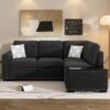 Sectional Pull-Out Sofa Bed L-Shaped Corner Sofa Couch With Storage Chaise, USB Ports, Power Sockets, Cup Holder For Living Room, Bedroom, Study - Black - Image 3