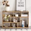 Minimalist 2 Pieces Cube TV Stand With Open Storage Shelves - Natural Wood - Image 5