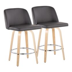 Toriano - Contemporary, Fixed Height Counter Stool With Swivel With Round Footrest (Set of 2) - Natural / Gray