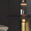 63" Artificial Stone Curved Golden Metal Leg Dining Table, 6 People - Black / Gold - Image 8