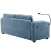 Corduroy Sleeper Sofa Loveseat Sofa With Full Size Mattress, 2 USB Ports, 2 Cup Holders, 2 Side Pockets And A Phone Holder For Living Room - Navy Blue - Image 16