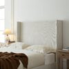 Hosford - Upholstered Wingback Bed Queen With Base Platform, High Headboard - Cream White / Light Gray / Camel Oak - Image 4