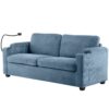 Corduroy Sleeper Sofa Loveseat Sofa With Full Size Mattress, 2 USB Ports, 2 Cup Holders, 2 Side Pockets And A Phone Holder For Living Room - Navy Blue - Image 15