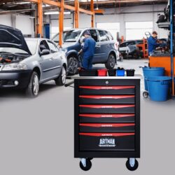 6 Drawer Multifunctional Tool Cart With Wheels, Metal Rolling Tool Cart Storage For Garage Workshop Warehouse Repair Shop With Stainless Steel Roof - Black / Red