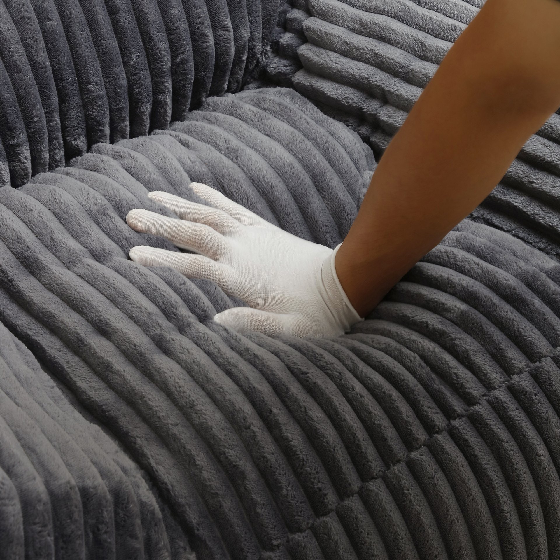 Giant Plush Bean Bag Chair For Adults With Armrests And Footstool, Comfy Corduroy Chaise Lounge - Gray - Image 8