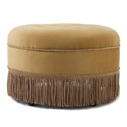 Yolanda - Round Upholstered Accent Ottoman - Gold Yellow / Gold