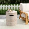 Modern Concrete Side Table With Travertine , Indoor / Outdoor Use - Beige - Image 2