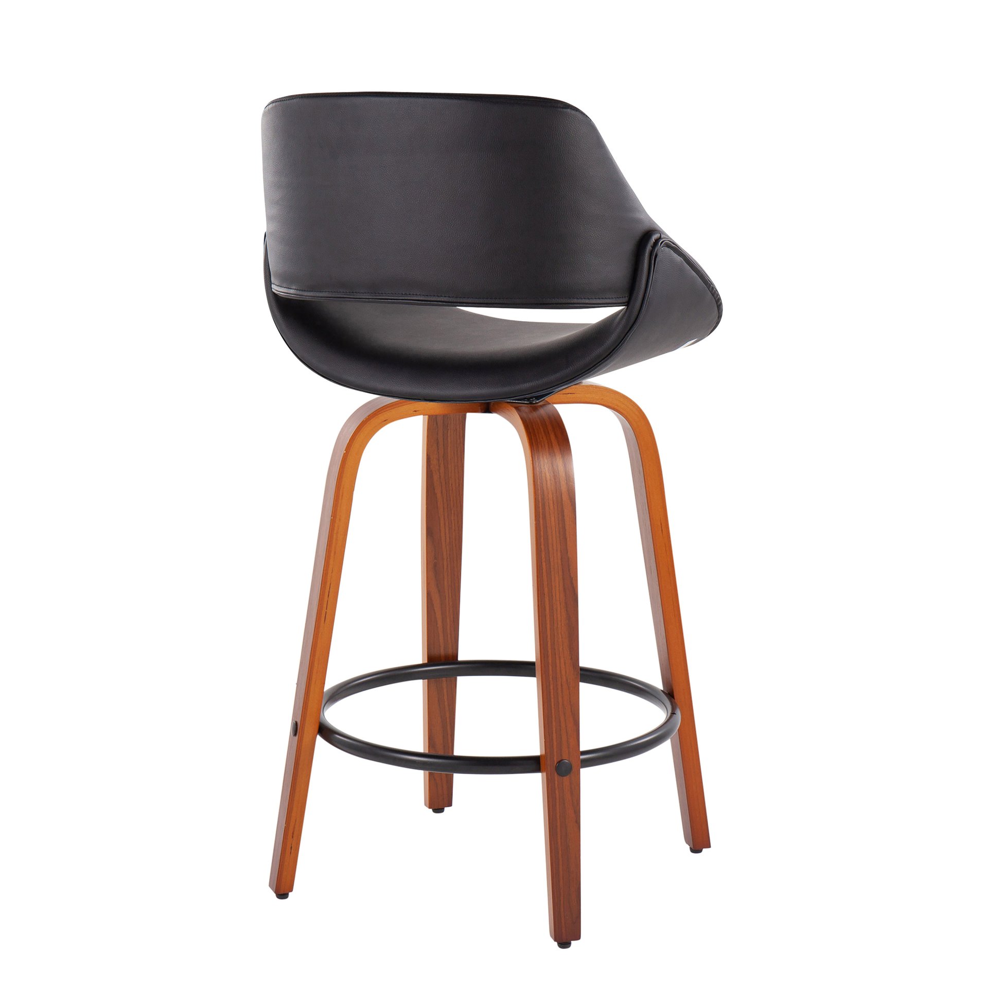 Fabrico - Mid-Century Modern Fixed Height Counter Stool And Round Footrest (Set of 2) - Walnut / Black - Image 4
