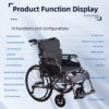 Premium Nursing Folding Wheelchair Frame Double Brakes Adjustable Seat Belt & Breathable Cushion Safe Comfortable Ride With Anti Backflip & Stability Features - Black / Gray - Image 7