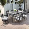7 Pieces Modern Outdoor Patio Dining Set, Rectangular Table, 4 Chairs & 2 Swivel Rockers, Sunbrella Cushions - Ember Black - Image 4
