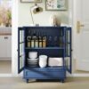 Vintage Buffet Cabinet With Double Glass Doors And Drawer, Storage Sideboard - Blue - Image 5