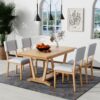 Topmax - 5 Piece Rustic Dining Table Set With 4 Upholstered Chairs, Rectangular Dining Table With Trestle Table Base - Natural - Image 4
