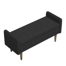 Teddy Velvet Storage Stool With Storage Space For Apartments Living Rooms Bedrooms Rubber Wood Sponge Linen - Black