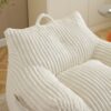 Giant Plush Bean Bag Chair For Adults With Armrests And Footstool - Beige - Image 5