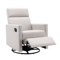 Modern Upholstered Rocker Nursery Chair Plush Seating Glider Swivel Recliner Chair - Tan