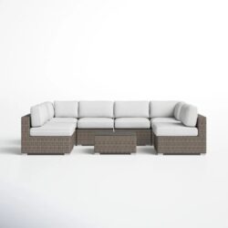 6 Person All Weather Wicker Patio Set With Premium Cushions - Gray Mix
