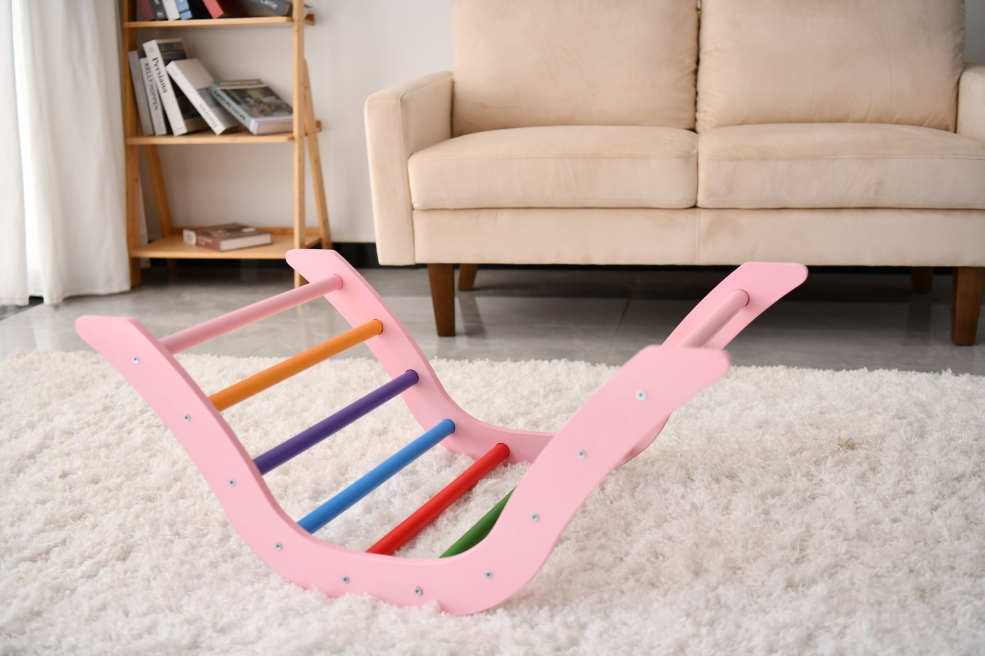 Gardenia - Pikler Triangle Set Montessori Toddler Climbing Toys Indoor, 2 Piece Baby Climbing Gym Indoor Playground - Pink - Image 6