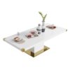 Top Dining Table With Gold Finish Corner, Pillar And Gold Finish Stainless Steel Base - White - Image 4