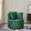 Modern Glam Velvet Upholstered Swivel Chair With Button Tufted Design And Wheels - Green - Image 6