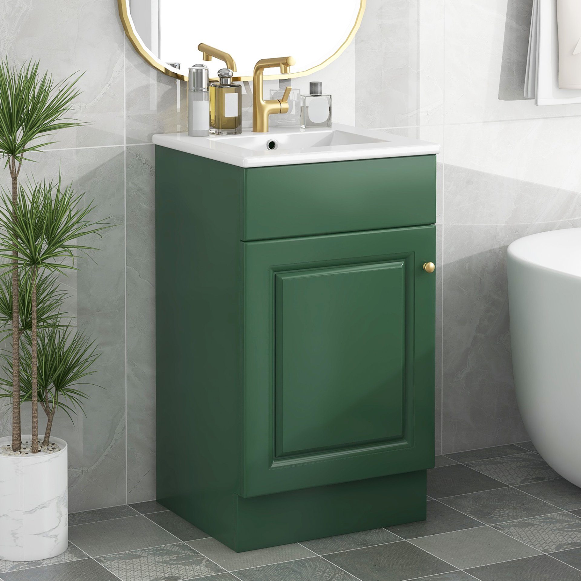 18" Bathroom Vanity With Sink, & Ceramic Cabinet With Adjustable Shelf - Green - Image 2