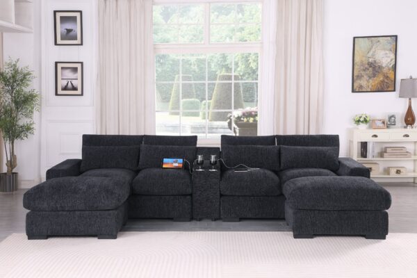 Nyeisha - Upholstered Sofa & Chaise - Dark Gray