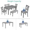 6 Pieces Kitchen Dining Set, Rectangular Wooden Dining Table With 4 Upholstered Chairs And A Bench, Dining Table Set For 6 People - Gray - Image 7