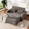 Upholstered Sleeper Bed Sofa With Dual USB Charging, Adjustable Backrest - Brown Gray - Image 2