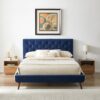 Dillon - Velvet Platform Bed Queen Size - Blue - Image 9