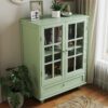 Buffet Cabinet With Double Glass Doors And Drawer, Storage Sideboard Cupboard - Green - Image 7
