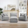Contemporary Modular Sectional Sofa Shaped Couch Set With Movable Ottoman Chenille - Gray - Image 6