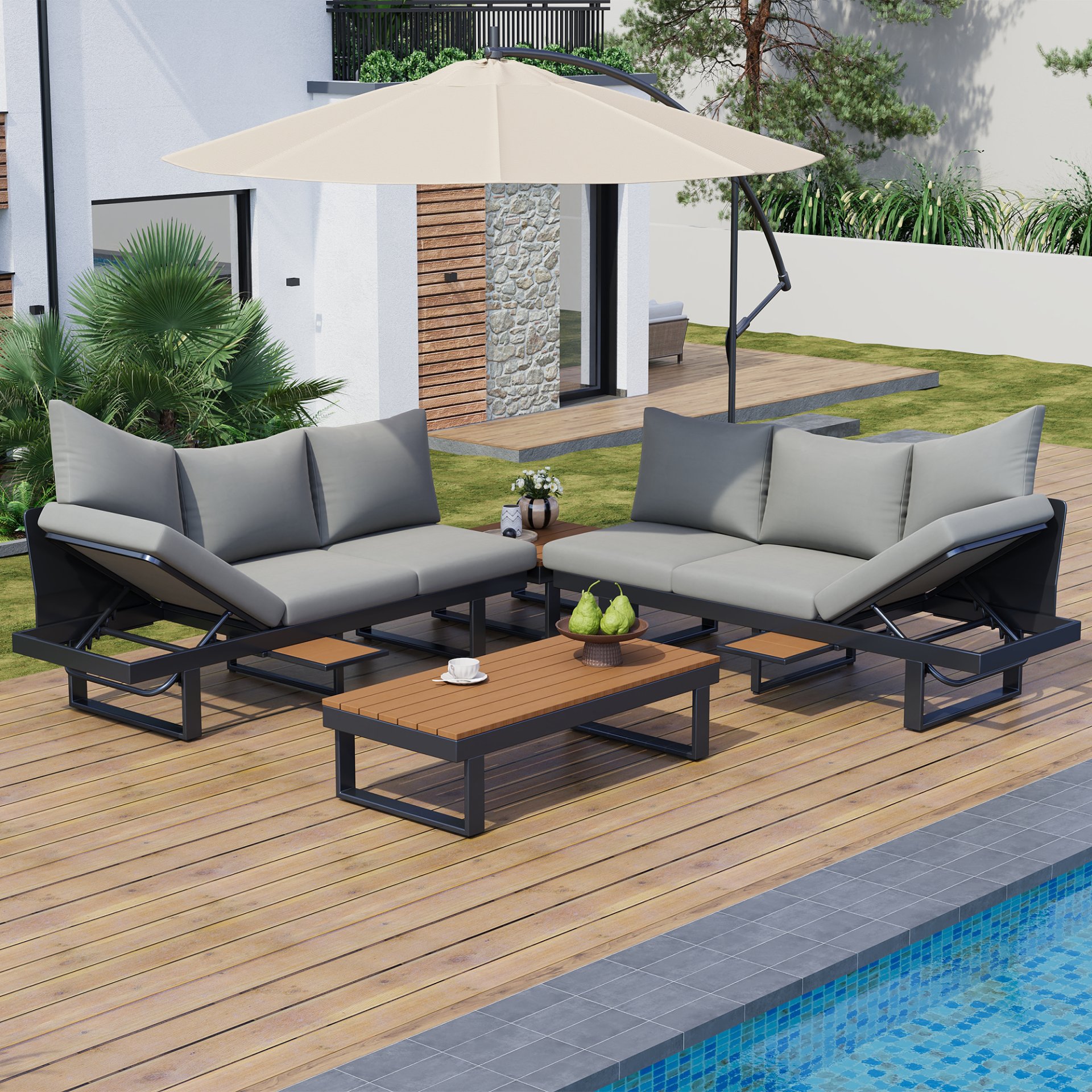 Outdoor Sectional Sofa Set With Adjustable Reclining Seats - Gray - Image 14