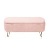 Storage Ottoman Bench For End Of Bed Gold Legs, Modern Gray Faux Fur Entryway Bench Upholstered Padded With Storage For Living Room Bedroom - Pink - Image 21