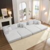 Oversized Upholstered Sectional Sofa Couch Set, Modular L Shaped Floor Sofa Set With 6 Pillows For Living Rooms - White - Image 4