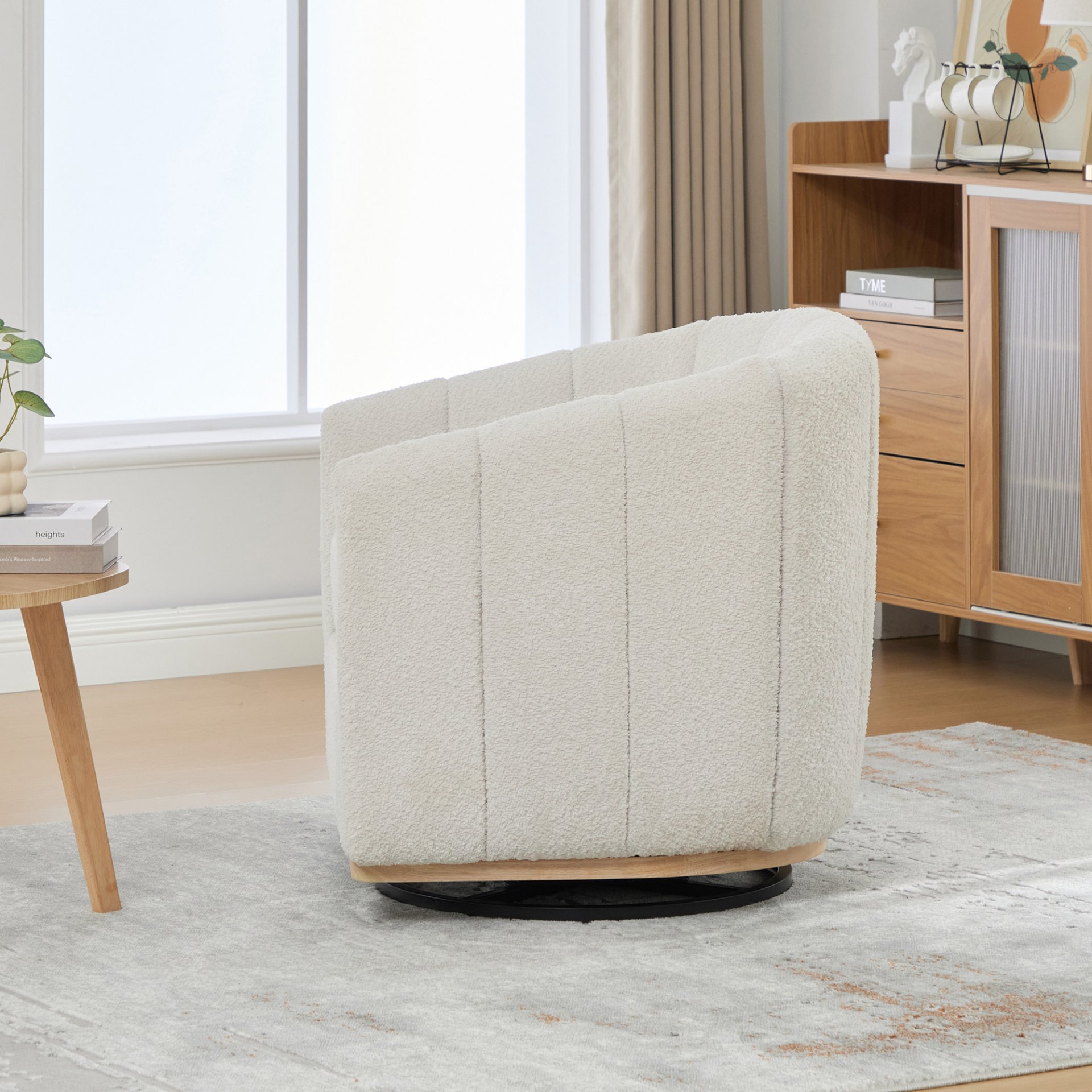 360° Swivel Pumpkin Shape Club Armchair - Ivory - Image 7