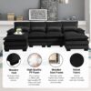 Modern U-Shaped Sectional Sofa With Waist Pillows, 6 Seat Upholstered Symmetrical Sofa Furniture, Sleeper Sofa Couch With Chaise Lounge - Black - Image 13
