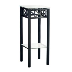 Accent Table Plant Stand Square For Living Room Tempered Glass - Black