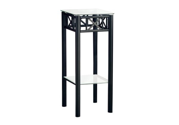 Accent Table Plant Stand Square For Living Room Tempered Glass - Black