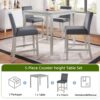 5 Pieces Counter Height Table Set, Wooden Kitchen Table Set With Square Table And 4 Upholstered Chairs - Silver Gray - Image 8