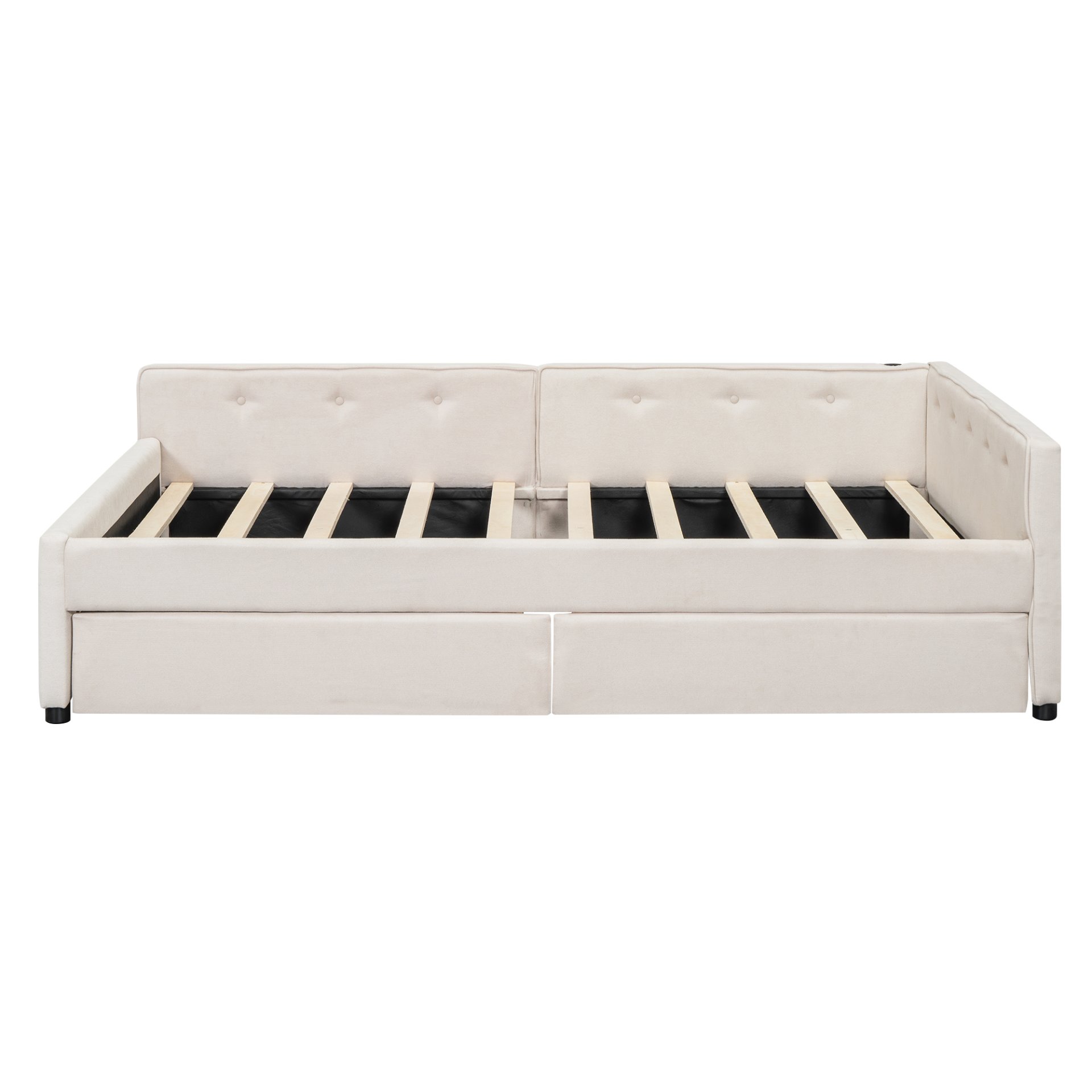Full Size Upholstered Platform Bed With USB Ports And Storage Drawers - Beige - Image 7