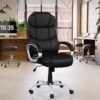 Upholstered Office Chair, Adjustable Height Swivel Chair - Black - Image 2