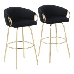 Claire - Contemporary / Glam Fixed Height Bar Stool With Round Footrest (Set of 2) - Black / Gold