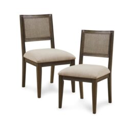 Armless Dining Chair With Cane Back Fabric (Set of 2) - Brown