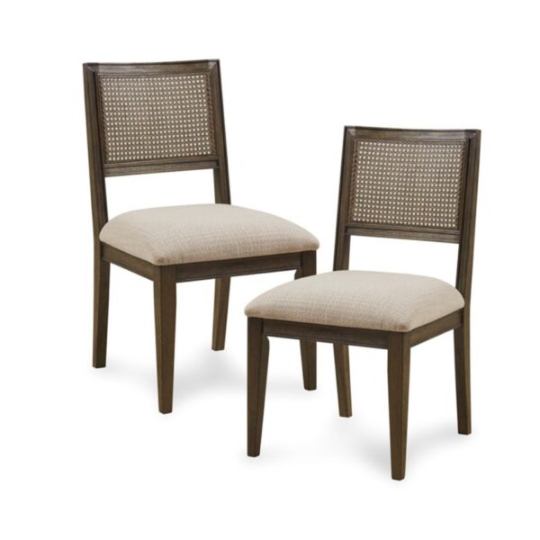 Armless Dining Chair With Cane Back Fabric (Set of 2) - Brown
