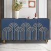 Modern Fluted Sideboard Buffet With Adjustable Shelves, Curve Element With Strict Lines - Navy Blue - Image 2