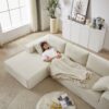 Modern Chenille Upholstered Sectional Sofa Couch Set, Modular L Shaped Sectional Living Room Sofa Set With 6 Pillows, Free Combination - Beige - Image 19
