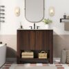 36" Modern Bathroom Vanity With Rectangle Ceramic Sink, Bathroom Cabinet And 45 Degrees Free Handle Design Soft Closing Doors, 1 Open Shelf At The Bottom - Dark Brown - Image 2
