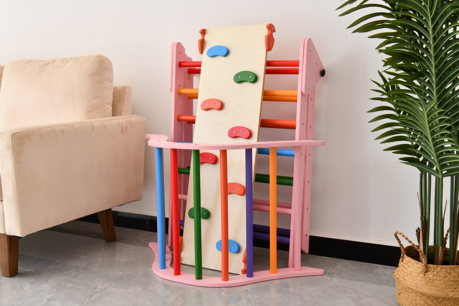 Gardenia - Pikler Triangle Set Montessori Toddler Climbing Toys Indoor, 2 Piece Baby Climbing Gym Indoor Playground - Pink - Image 2