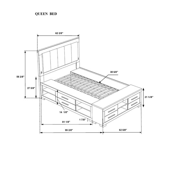 Emilia - Queen Bed With Bookcase Headboard And Storage - Black / Gray