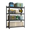 4 Layer Metal Storage Rack, Garage Shelves, Adjustable Height Partition - Black - Image 4
